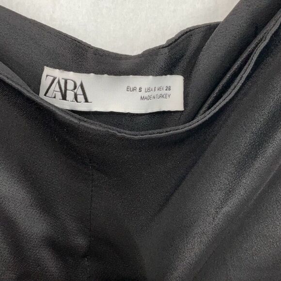 Zara Black Relaxed Strapless Pleated Flared Wide Leg Jumpsuit Size Small - Picture 5 of 9